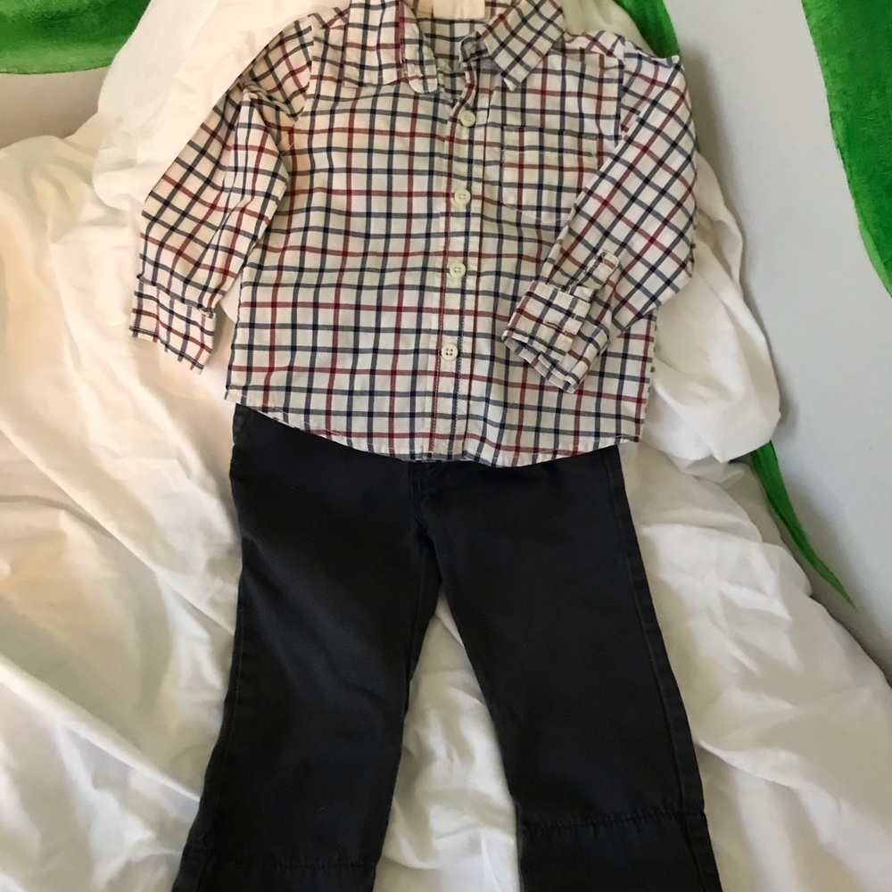Cute Plaid shirt 18 mo size with grey jeans 18 mo